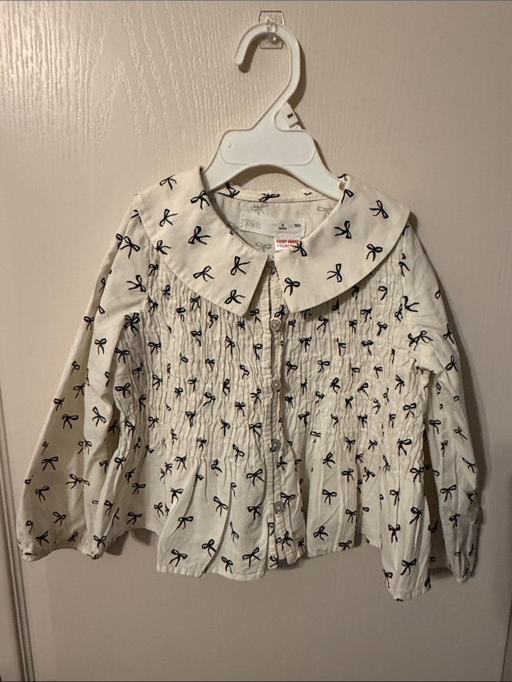 Zara Cream button down with Black Bow Print